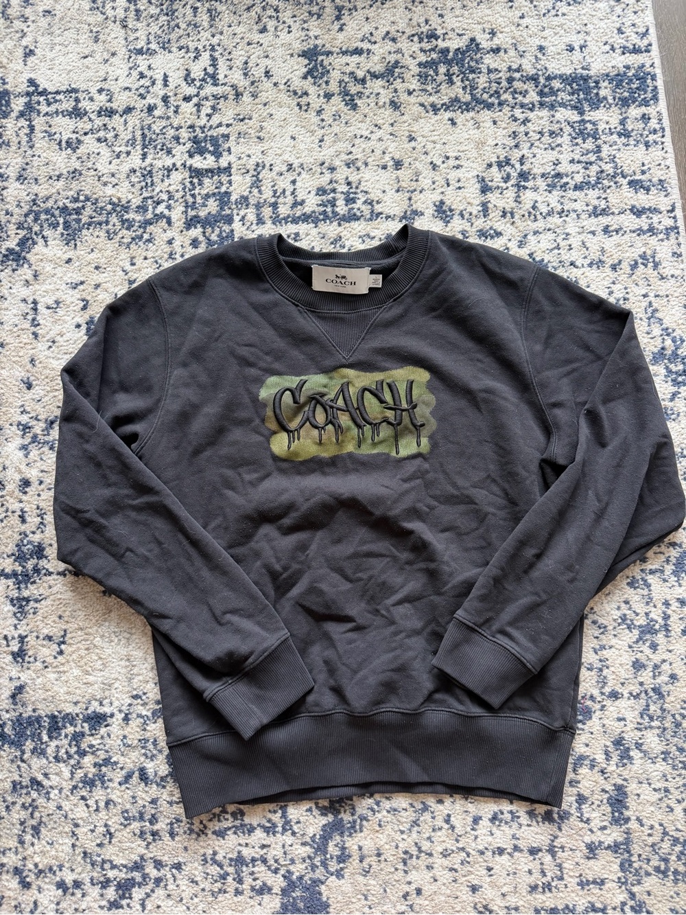 Coach Black Crewneck Sweatshirt with Green Drip Logo